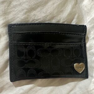 Coach Embossed Black Card Holder with Gold Accent